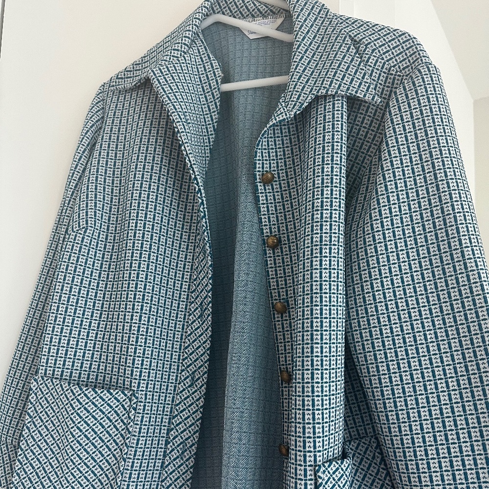 Vintage Sean’s fashion teal jacket with brass buttons